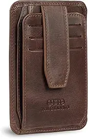 [Otto Angelino] RFID Blocking Minimalist Men’s Wallet - Slim, Italian Leather Credit Card Holder and Zippered Coin Slot - Light Brown