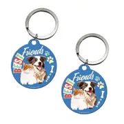 2PK Nostalgic Art Metal 7.5cm Round Keyring Hang Keychain Best Friends Cat & Dog