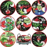 Clendo 8 Pcs Christmas Diamond Painting Coasters with Holder