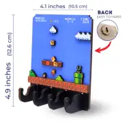 Super Mario Key Holder - Retro Video Game Wall Organizer - 3D Laser Cut MDF Wood