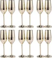 Binxind 12Pcs Shatterproof Stainless Champagne Glasses Brushed Gold Wedding Toasting Champagne Flutes Drink Cup