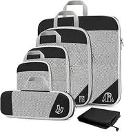 Plobeca 6 Set Compression Packaging Cubes for Travel Expandable Mesh Packing Bags with Handle and Zipper Durable Nylon Luggage Organizer Bags for Suitcases Travel Accessories (Black)