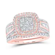 10kt Rose Gold Round Diamond Square Bridal Wedding Ring Band Set 1-1/4 Cttw