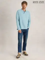 White Stuff Blue Long Sleeve Utility 100% Cotton Polo Shirt (AP7685) | $92