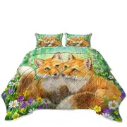 Cute Animal Painting Fox Brothers and Flowers Coverlet