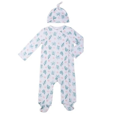 Asher & Olivia Baby Girl's Long-Sleeve Kimono Footed Pajamas with Hat Side Snap
