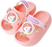 [techcity] Toddler Little Kids Slide Sandals Cute Summer Shower Beach Pool Slippers Thick Sole Slip On Sandals Water Shoes with Backstrap Boys Girls Clogs