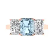 4.0ct Emerald 3 Stone Sky Blue Topaz Promise Bridal Wedding Ring 14k Rose Gold