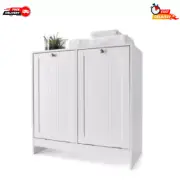 Tilt-Out White Laundry Hamper Cabinet Storage Shelf Washing Clothes