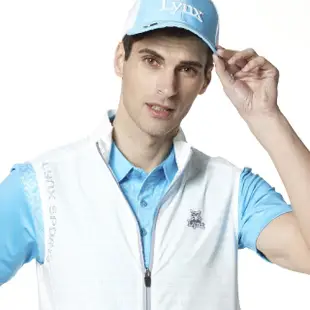 【Lynx Golf】男款涼爽透氣彩色織帶山貓織標拉鍊口袋無袖背心(白色)