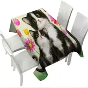 Cute Black and White Cats Mother and Daughter Tablecloth
