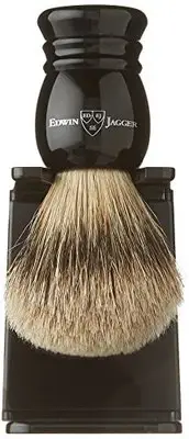 Edwin Jagger English Imitation Ebony, Large, Super Badger Shaving Brush + Stand