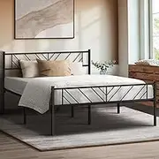 Oikiture Vintage Bed Farme Double Metal Bed with Storage Space