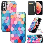 CaseNeo For Samsung Galaxy S23 Plus Leather Wallet Flip Case With RFID Blocking Credit Card Holder Slots Cover - Colored Squares