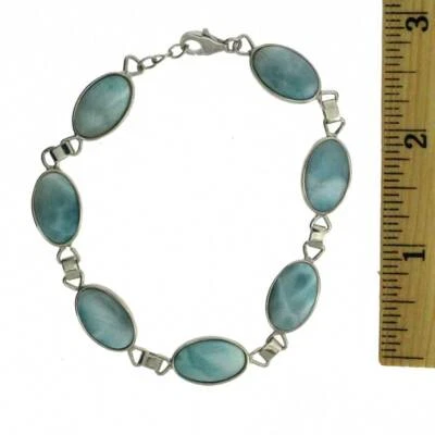 Blue Larimar Bracelet Sterling Silver Jewelry Oval Stones Gemstone
