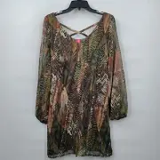 New Pookie & Sebastian Tunic Crossback Long Sleeve Mini Dress Medium Women Brown