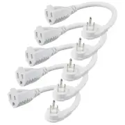 5 Pack Flat Plug Short Power Extension Cord - 6inch White Low Profile Flat He...