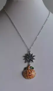 KIRKS FOLLY STARRY NIGHT PUMPKIN NECKLACE SILVER TONE