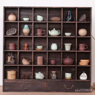 置物架實木客廳壁掛收納格子茶壺茶杯展示架 萬家樂