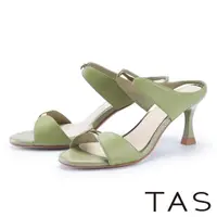 在飛比找momo購物網優惠-【TAS】羊皮金屬飾條高跟涼拖鞋(綠色)