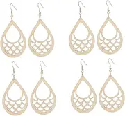 NUOBESTY Fashionable Women's Wooden Dangle Earrings 4 Pair Set Geometric Design Comfort Wear