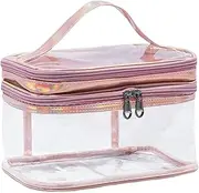 [Generic] Transparent Cosmetic Bag, Double-Layer Large Makeup Pouch, Waterproof Make Up, Cosmetic Organizer for Girls, Travel Toiletries, Sweet Lady Design, PU Material, Powder, Refer to description, Unisex