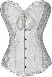 [Yoisdtxc] Women's Plus Size Corset Tops Boned Overbust Bustier Shapewear Lingerie Floral Lace Up Trim Waist Push Up Clubwear