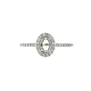 Ring Semi-Mount Oval 6x4mm In 14k White Gold With Diamond Accents (46374)