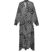 Topshop Black and White Houndstooth Tie Neck Semi Sheer Flowy Midi Dress Size 8