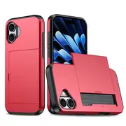 ZUSLAB for Apple iPhone 16 Plus Case Slide Armor Card Holder Protective Shockproof Hard Back Cover (2024) - Red
