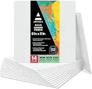 ARTEZA 8X8 White Blank Square Canvas Panels Boards, Bulk Pack of 14, Primed, Cotton for Acrylic Painting, Oil Paint & Wet Art Media, Canvases for Professional Artist, Hobby Painters & Beginners