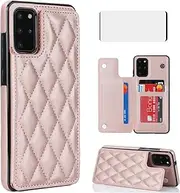 [Asuwish] Phone Case for Samsung Galaxy S20 5G 6.2 inch Wallet Cover with Tempered Glass Screen Protector and Leather RFID Credit Card Holder Stand Cell Accessories S 20 20S UW S2O G5 Women Rose Gold