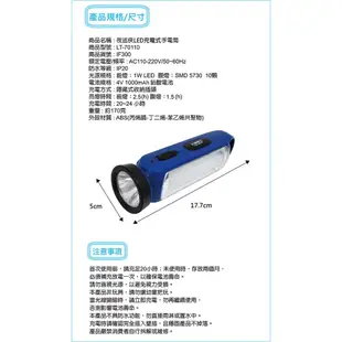 【太星電工】夜巡俠LED充電式手電筒(2入)