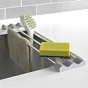 Tomorotec Rack for Sponge Dish Rags Bottles Brushes Kitchen Sink Accessories Over The Adjustable Dishcloth Holder Heat-Resistant Multifunctional Stainless-Steel Silicone Slim Expandable, Light Gray
