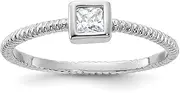 [JewelryWeb] 925 Sterling Silver Solid Polished and Textured CZ Simulated Diamond Square Ring Band Style-Ring for Women