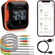 [Inkbird] 150ft Bluetooth Meat Thermometer with 4 Colored Probes, Temperature Graph Real-time Check & Download BBQ Grill Thermometer for Kitchen Food Smoker Thermometer IBT-24S, Rechargeable, Black