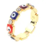 Gold Tone Gold Plated Ring With Evil Eye & Clear Rhinestone BSG743-MU9