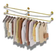 Gold Industrial Pipe Wall-Mounted Clothes Rack, Space-Saving Design