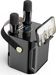 JIEFOCH Portable Karaoke Machine With 2 Wireless Microphones for Adults and Kids, Bluetooth Singing System for Home Party, Meeting (Black)