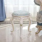 Dressing Table Stool, Fabric Art Cushion Padded Bench with Wooden Legs, White Makeup Seat Baroque Piano Chair Shoe-Changing Stool for Bedroom, Living Room,F