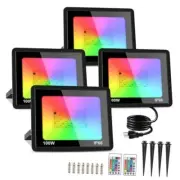 100W RGB LED Flood Lights, 12000LM Color Changing Smart Floodlight with 4 Pack