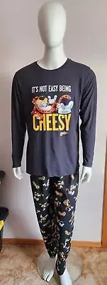 Cheetos Mens Black Not Easy Being Cheesy Printed 2 Piece Pyjama Set Size XL New