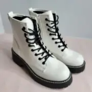 Madden Girl Carra Lace-Up Lug Sole Combat Boots White Size 6 Med