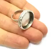 Hammered Ring Blank Setting Base Bezel inlay Backs Cabochon Antique Silver