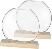 Kisangel 2 Sets Clear Glass Planter Vases Hydroponic Flower Holders with Base for Home Office and Balcony Decor Elegant Modern Design for Plant Display