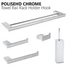 Chrome Square Towel Rack Rail Bar Toilet Paper Roll Robe Hook Brush & Holder Kit