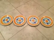 NEW WILLIAMS SONOMA MARISOL BLUE YELLOW GREEN SET OF 4 LUNCHEON/SALAD PLATES