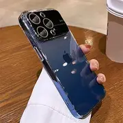 Glass Lens Window Gradient Color Transparent Phone Case for iPhone 14 Pro Max 12 13 Pro Max Large Camera Protector Hard PC Cover,Blue,for iPhone 12 Pro