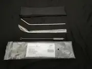 THE PAMPERED CHEF STAINLESS STEEL METAL STRAW SET OF 2 WITH BAG & BRUSH 100092