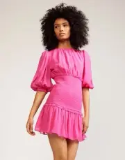 Women's Cynthia Rowley Pink Elbow Sleeve Smocked Rosa Mini Dress Size L NWTS